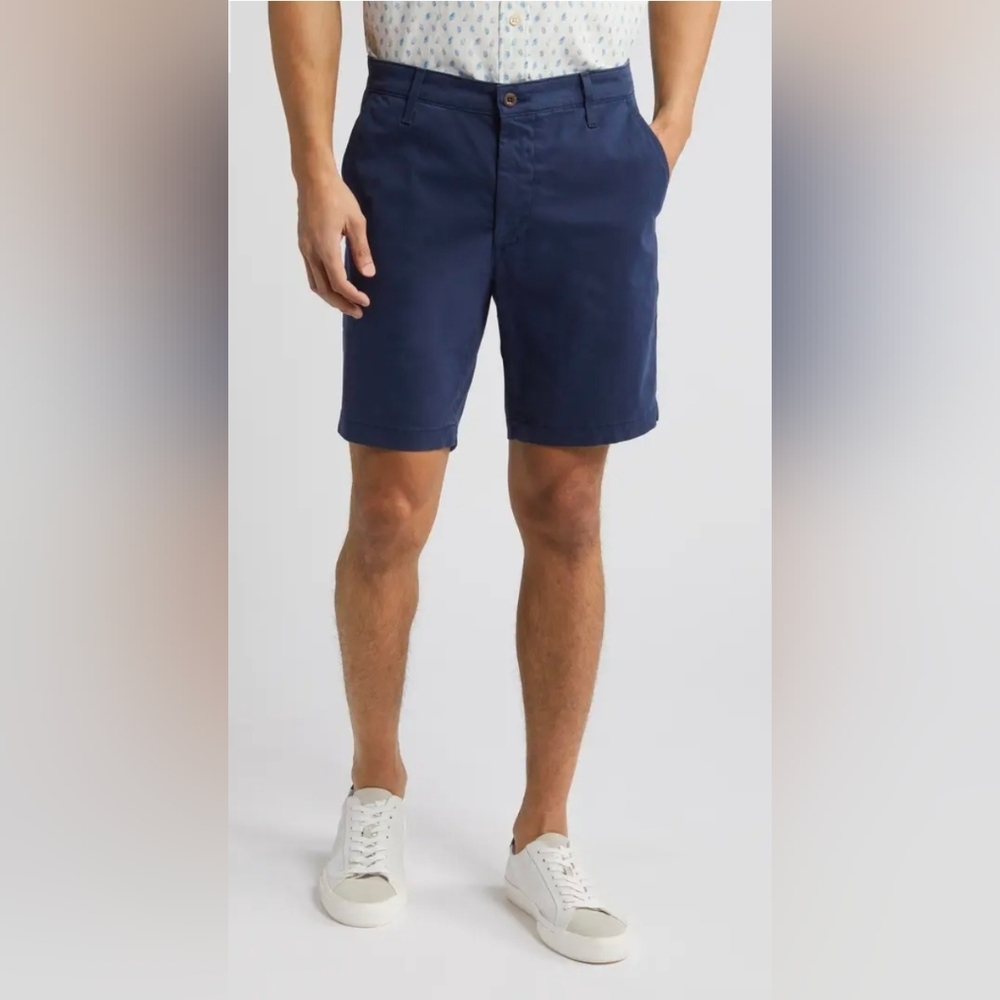 WANDERER Men's Slim Shorts Cotton Stretch Chino Casual Navy Blue Size 36R